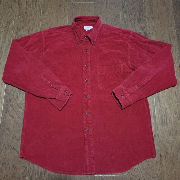 Vintage J Crew Shirt Men Large Red Corduroy Button Up Dress Pocket Y2K Adult - Picture 1 of 7